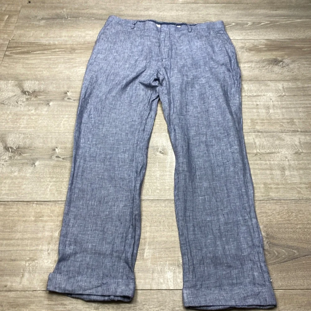 Murano Zac Linen Pants Mens 36x30 Blue Baird McNutt Classic Fit Summer Trousers